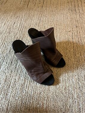 Balenciaga Vintage Brown Glove Leather Open Toe Wedge Mule Sandals Size 40